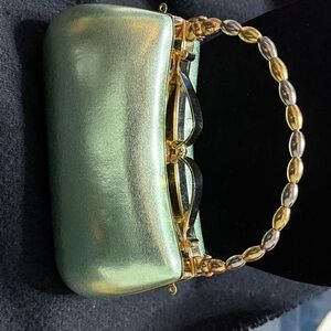 Source Unknown Metallic Green Clutch with Gold Handle